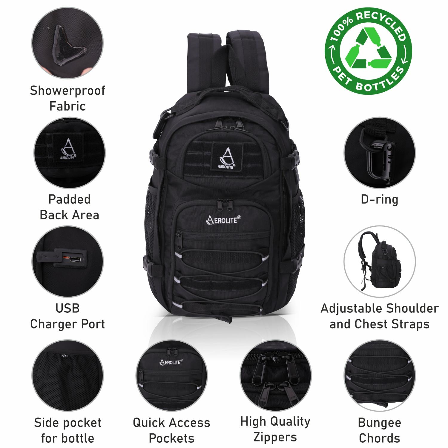 Aerolite 40x20x25 Ryanair Maximum Size Tactical Backpack Eco-Friendly Shower-Resistant Cabin Luggage Camping Hiking Trekking 20L Approved Travel Carry On Flight Rucksack with 10 Year Warranty - Aerolite UK