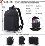 5 Cities 40x30x10 New and Improved 2024 Lufthansa, Austrian Airlines, Swiss Airlines Maximum Size Holdall Cabin Luggage Under Seat Flight Bag, Black