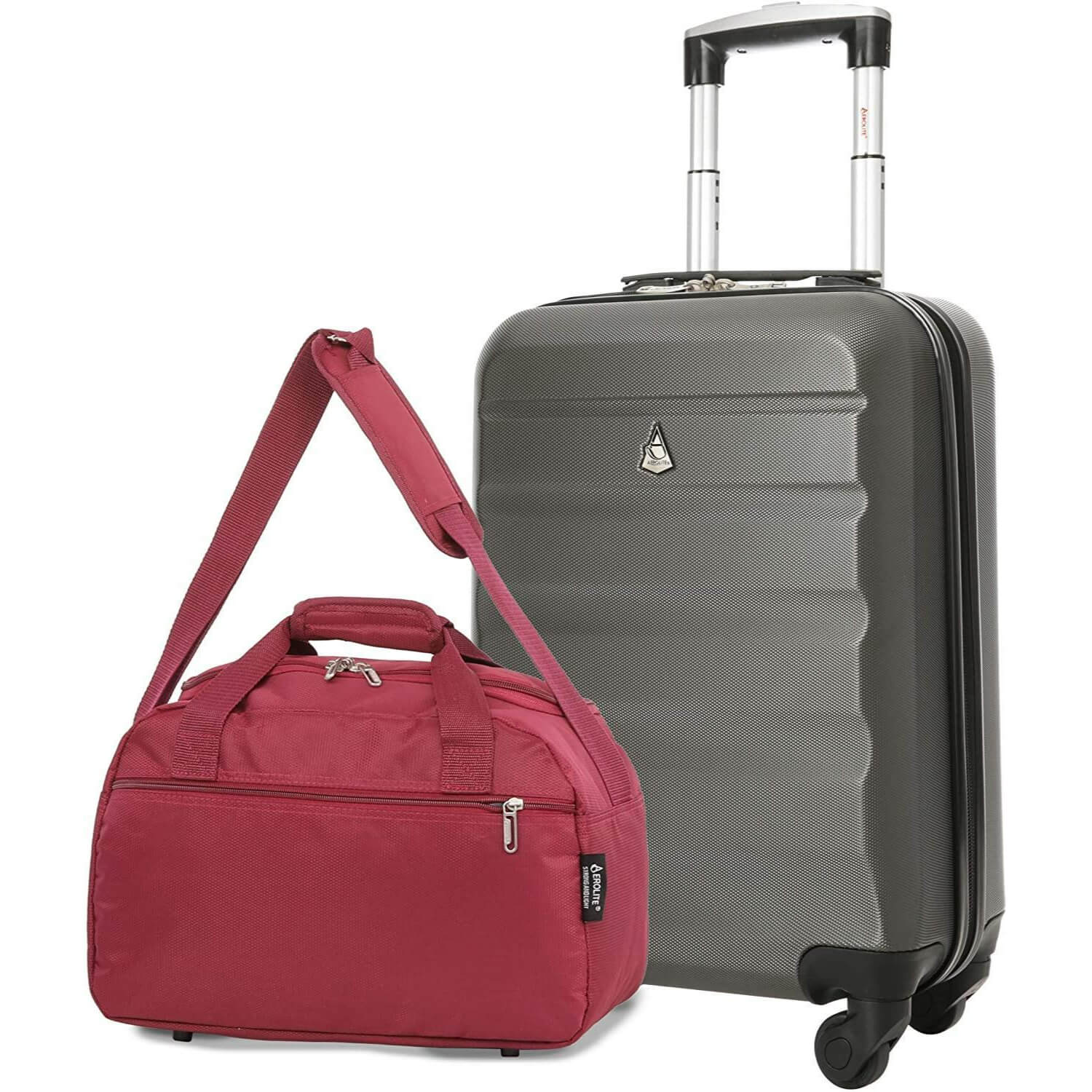 Aerolite Ryanair Bundle (55x35x20cm) Lightweight ABS Hard Shell Travel Carry On Cabin Suitcase + (40x20x25cm) Ryanair MAXIMUM Sized Holdall Cabin Bag