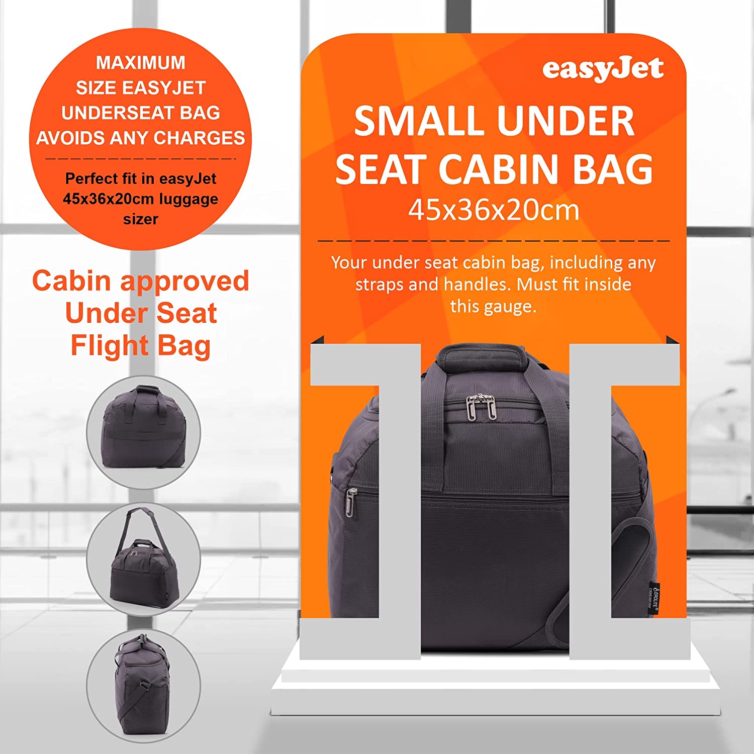 Aerolite easyJet Maximum Size (45x36x20cm) Holdall New and Improved 2024 Cabin Luggage Under Seat Flight Bag