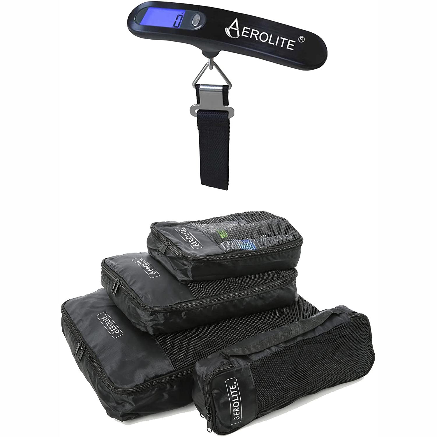 Aerolite Travel Accessories Bundle: Luggage Scales & 4 Piece Packing Cubes