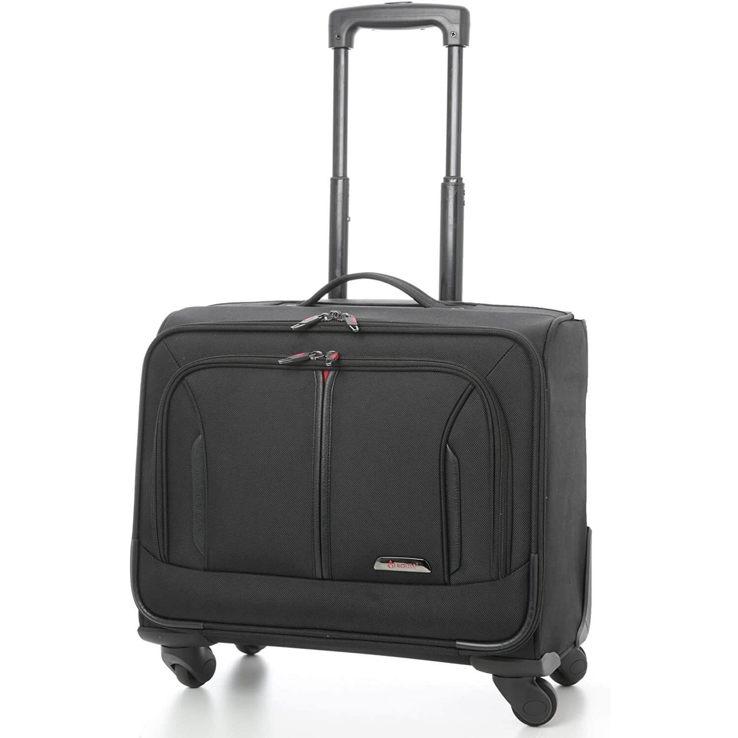 Aerolite Rolling Padded Laptop Case With 4 Wheels - Fits up to 15.6", Overnight Trolley Business Hand Cabin Luggage Case easyJet Plus/Flexi/Up Front/Extra Legroom, British Airways & Jet2 Approved Black